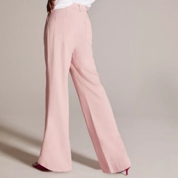 En Saison Valeria Linen Blend Pink Wide Leg Trouser Pants - Picture 3 of 13